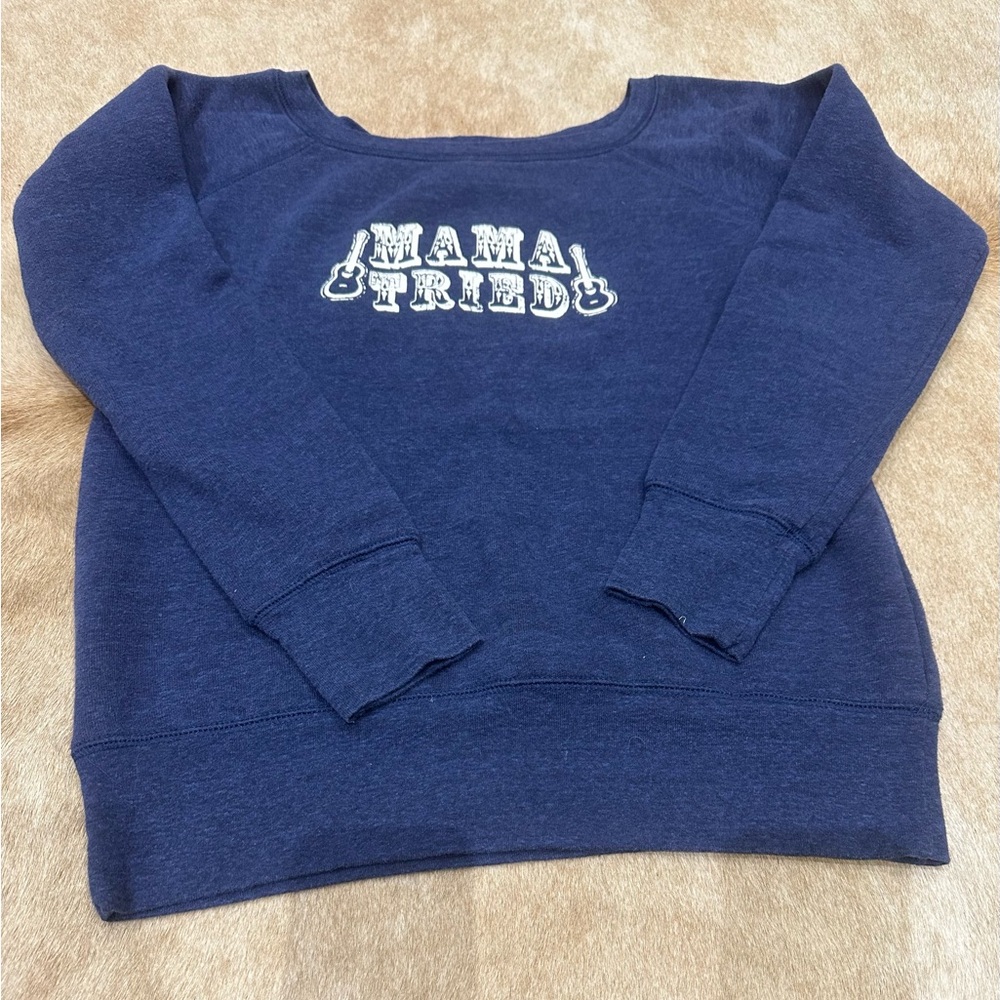Mama Tried Junk Gypsy sweatshirt size small navy blue off the shoulder fit